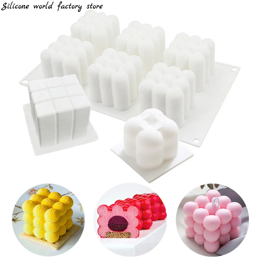 Silicone world Silicone 3D Cube Baking Mousse Cake Mold Dessert Molds DIY Aromatherapy Candle Plaster Mould Handmade Soap Mold