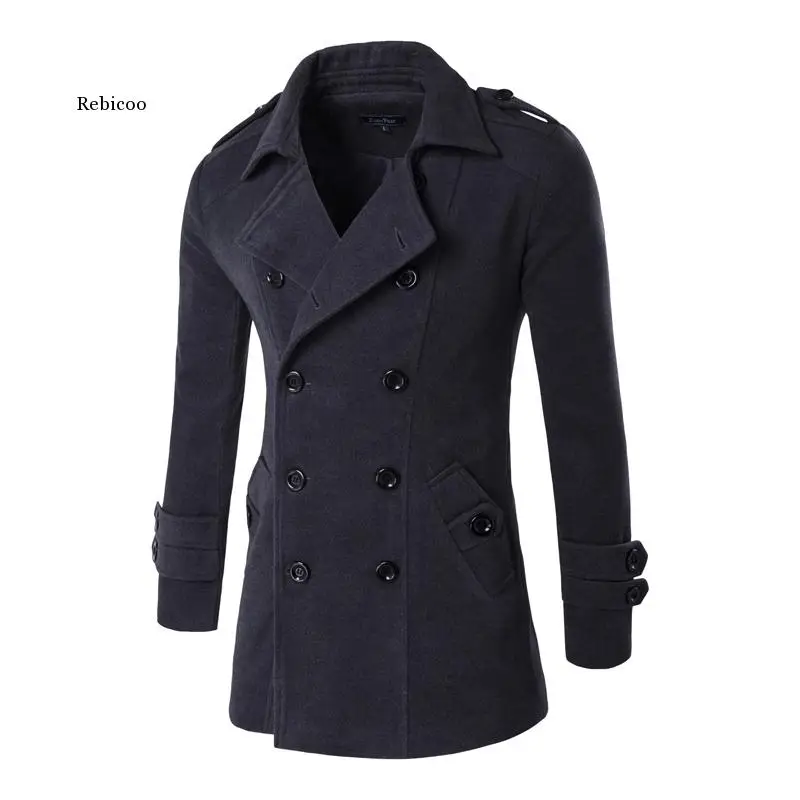 

Men's Spring Autumn Overcoat for Man Wool & Blends Double Breasted Peacoat Trench Coat Men Slim Fit