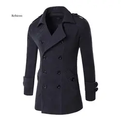 Men's Spring Autumn Overcoat for Man Wool & Blends Double Breasted Peacoat Trench Coat Men Slim Fit