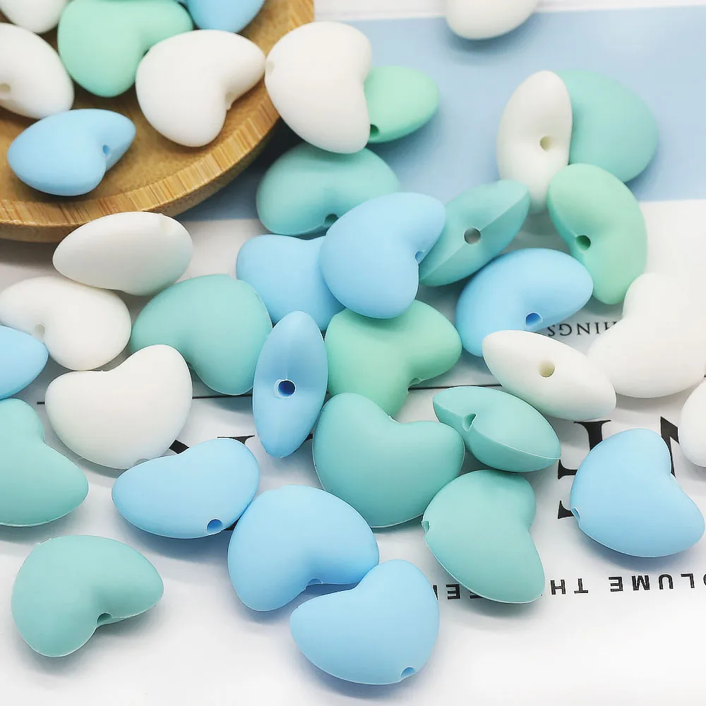 Cute-idea 20pcs Heart Baby Silicone teething beads Chew Toy Food Grade Silicone Nursing Teethers DIY Baby Necklace toys Accessor