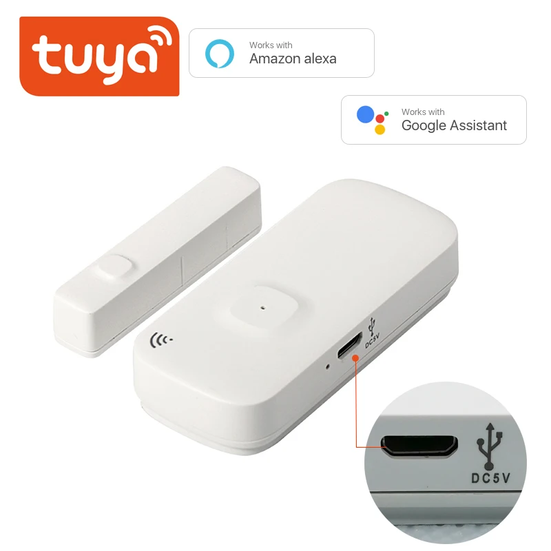 Tuya Door sensor with battery recharge port wireless Magnetic window detector Magnet switch open alarm smart life AlexaGoogle