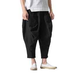 Pantaloni larghi da uomo Pantaloni con cavallo grande Pantaloni Harem in vita elastica Gambe larghe Pantaloni da uomo Unsiex Hiphop in cotone Linea taglie forti