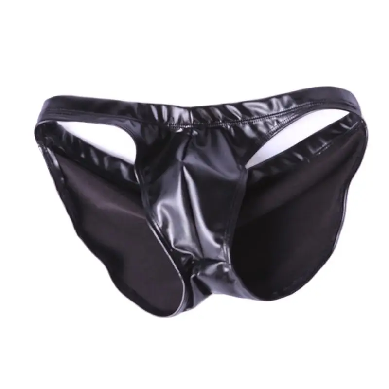 Plus Size Faux Oil Latex PU Leather Convex Pouch Briefs Men Underwear Bikini Calzoncillos Hombre Calcinha Panties Lingerie Braga