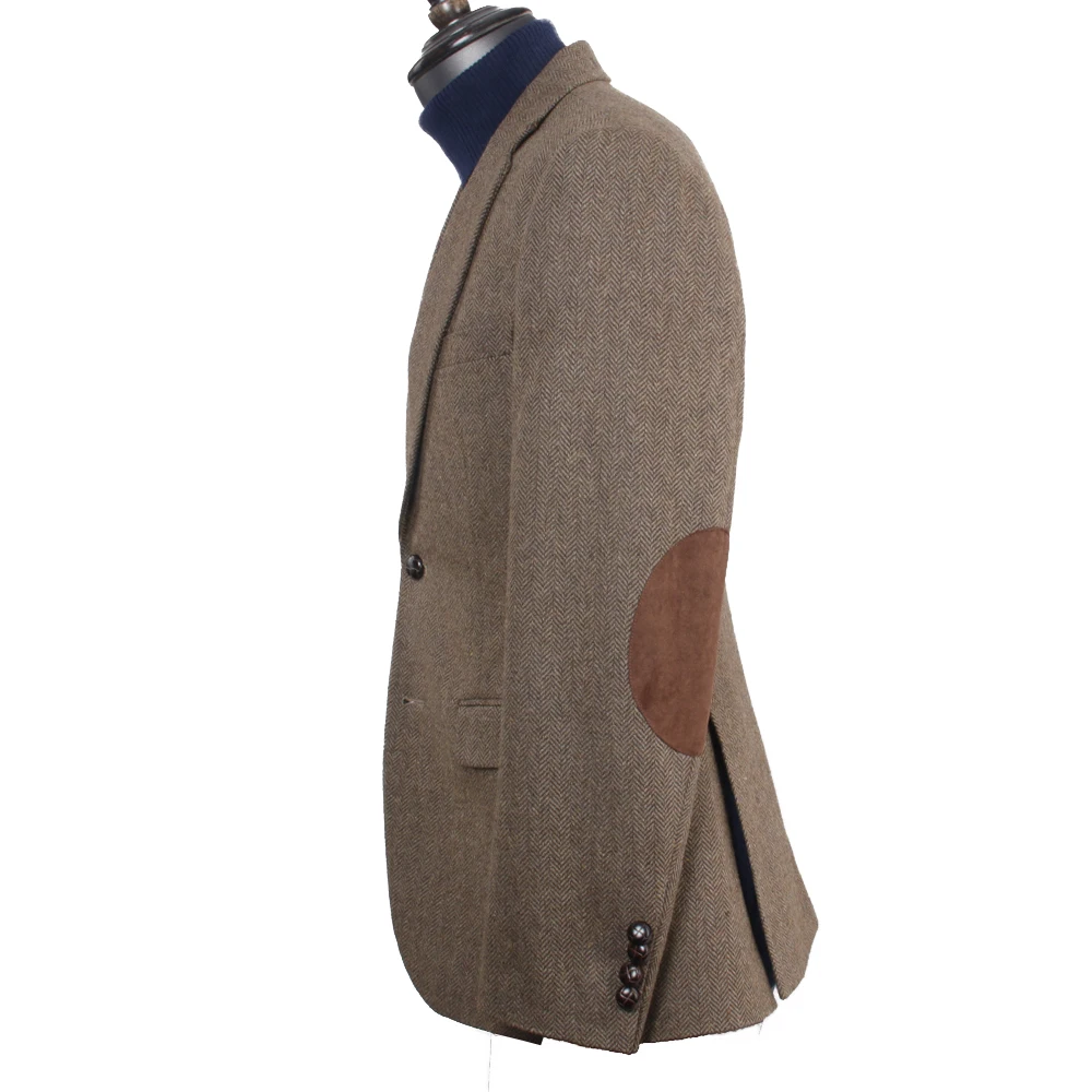 Chaqueta de Tweed Vintage para hombre, abrigo de Tweed marrón hecho a medida, abrigo de espiga, Blazer Masculino