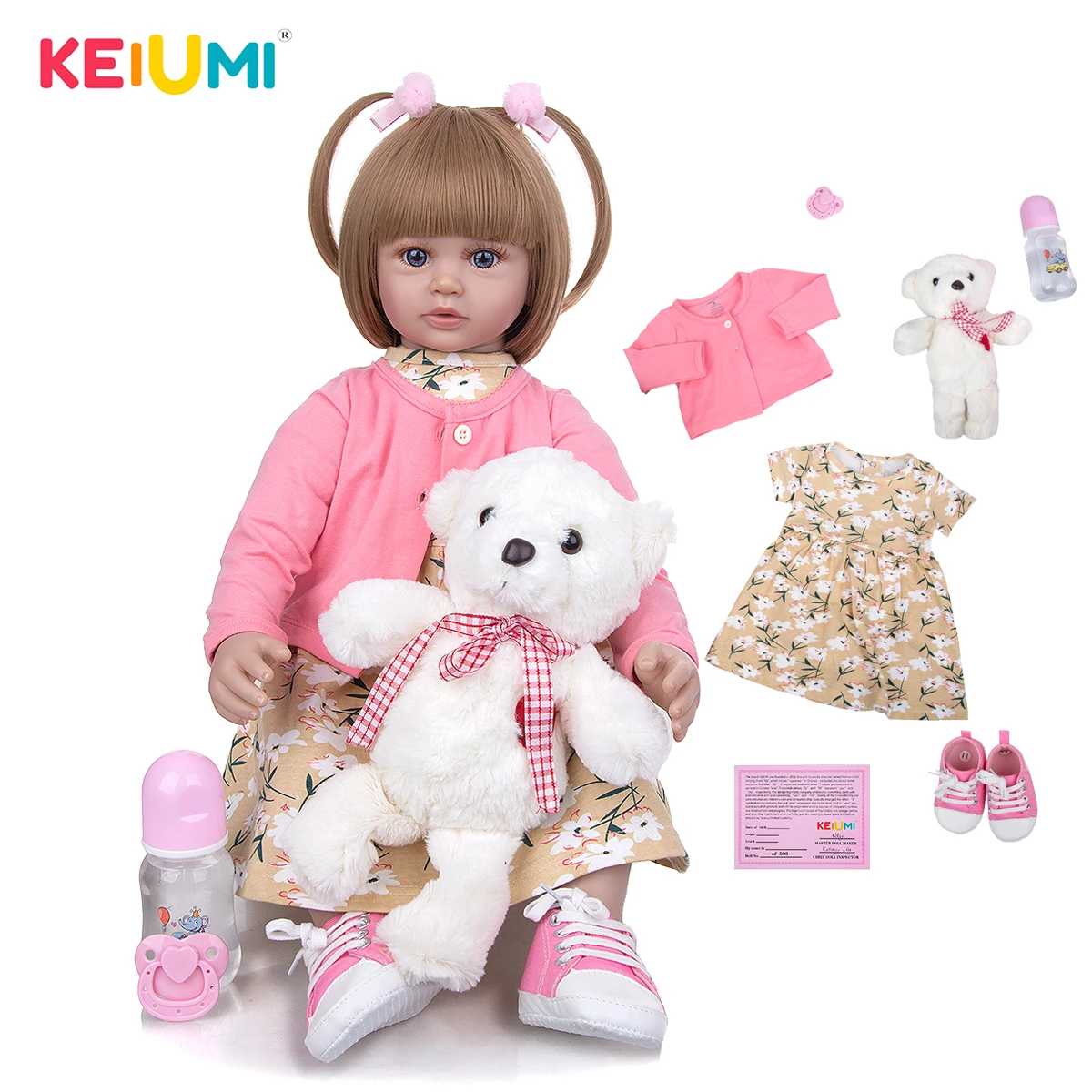 

Realistic KEIUMI Pink Cute 24 Inch Baby Reborn Doll Soft Cloth Body Bebe Reborn Toy For Children Princess Kids Christmas Gifts