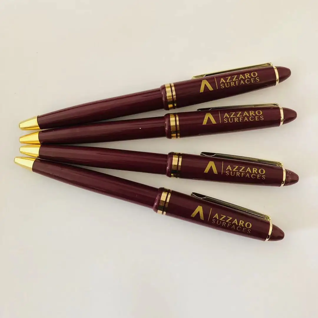 

New design wine red logo ball pen brand custom logo name plastic promo brown pen company school hotel gift ballpoint pen