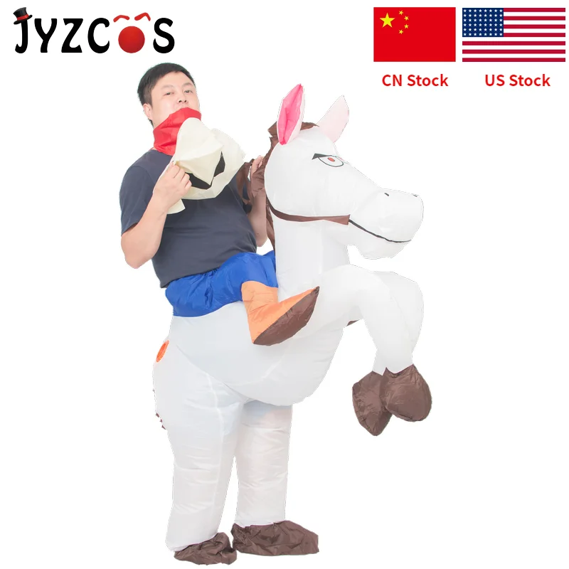 

JYZCOS Inflatable Horse Costume Cowboy Cowgirl Horse Rider Cosplay Costume Halloween Party Carnival Costume for Women Men