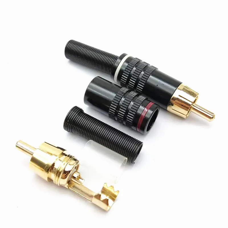 2ピース/ロット良質ビッグrca溶接ゴールドプレートrcaコネクタrca雄プラグアダプタオーディオvidiod電線コネクタプラグ