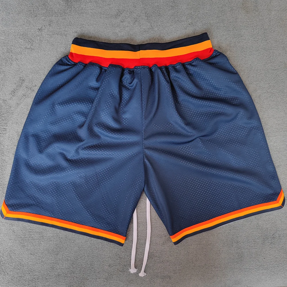 MM MASMIG Navy Golden State Flash Printed Basketball Shorts with Zipper Pockets Curry Street Style Sports Training Pants