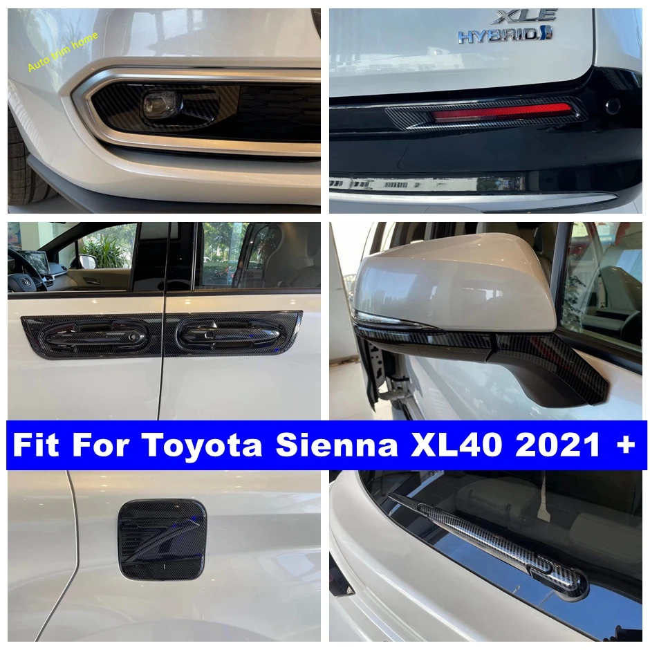 

Door Handle Bowl Rearview Mirror Stripes Fog Lights Lamps Oil Gas Tank Cover Trim For Toyota Sienna 2021-2023 Carbon Fiber Look