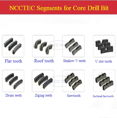 Diamond Core Drill Bit Segments | Shallow V, Flat, Roof, U slot, Drum, Zigzag, Sawtooth/Great Wall,Turbo Teeth Tooth Tips Heads