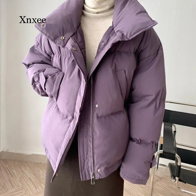 Zipper Parkas Winter Jacket Women Casual Polyester Korean Style Warm Puffer Matte Coat Femme Tops Black Autumn Womens Clothing