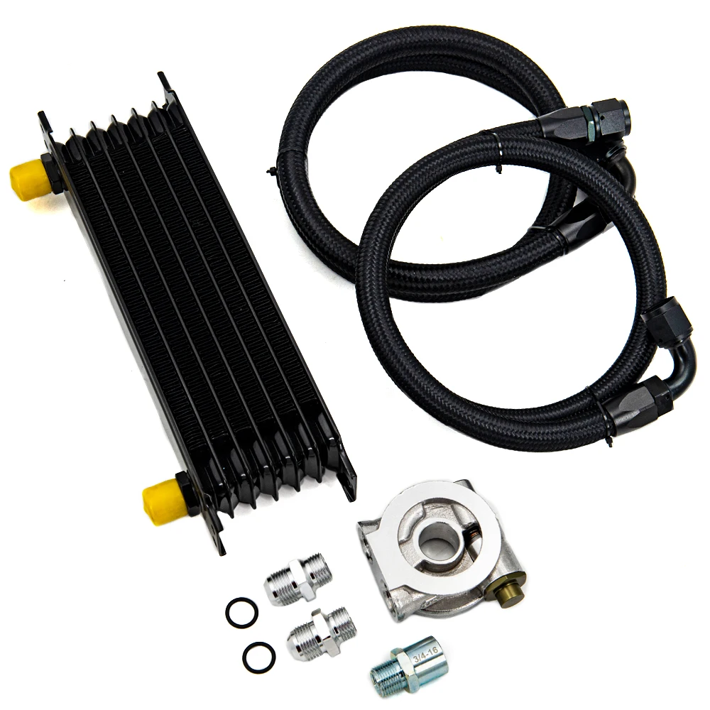 7 Rows Oil Cooler Kit AN10 Transmission Oil Cooler Kit Oil Filter Adapter With Nylon Stainless Steel Braided Hose