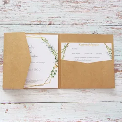 Wedding Invitations Tri-Fold Pocket Save The Day RSVP Invites Personalized Text Printing Pearl Craft Paper Multi Colors