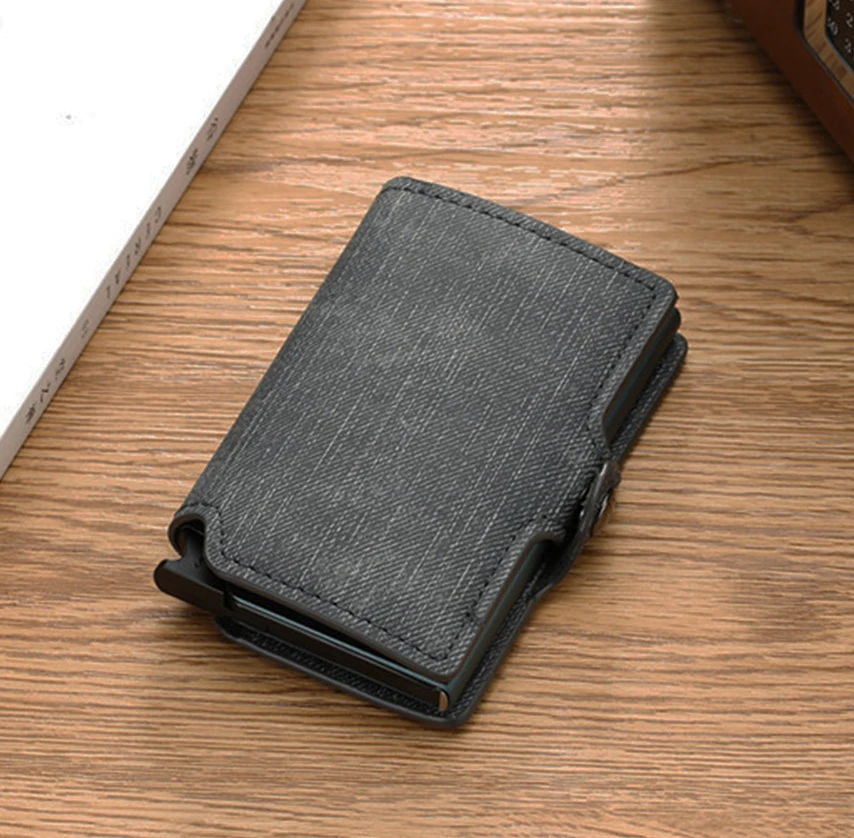 

Casekey Anti-Theft RFID Blocking Aluminum Wallet Minimalist Card wallet Denim Leather Coin Card Case