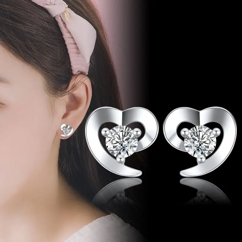 Boucles d'oreilles en argent pur pour femmes, en Ziron cubique, cœur, à la mode, nouveaux accessoires, 2020, S925