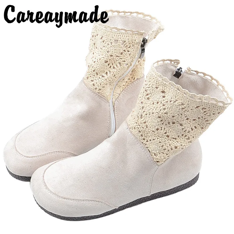 Careaymade-Korean version of the new retro single boot thin boots short boots literary style flat casual woman boots