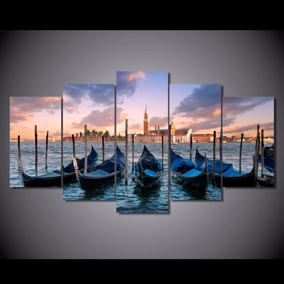 No Framed Canvas 5 Panel Venezia Venice Italy Sea Port Wall Art Posters Home Decor Accessories Living Room Decoration Paintings