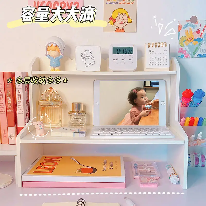 Simple Desktop Bookshelf Desk Storage Double-Layer Multiple Lattice Racks Student Dormitory Home Bedroom Sundries Display Rack