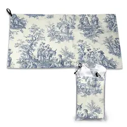 Powder Blue French Toile Picnic Designs Quick Dry Towel Gym Sports Bath Portable French Designs French Designs French Art