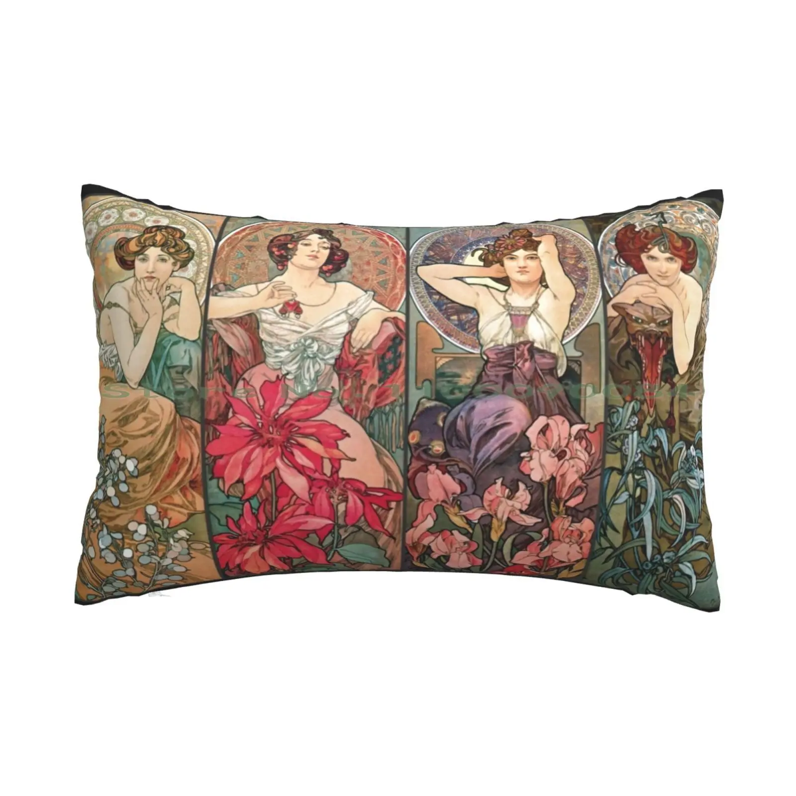 The Precious Stones Set : Topaz Ruby Amethyst Emerald Alphonse Mucha Pillow Case 20x30 50*75 Sofa Bedroom Alphonse Mucha Alfons