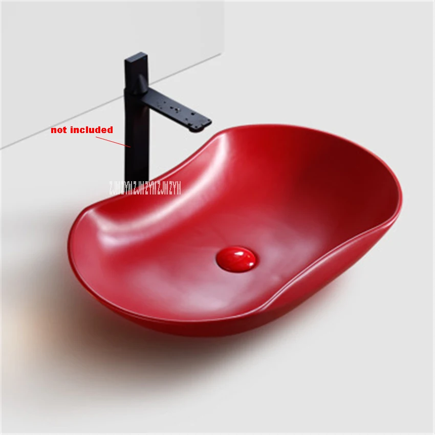 

701 Household Modern Simple Red Creative Above Counter Basin Bath Retro Basin Ceramic Sink Integrated Hand Washing Basin Bowl