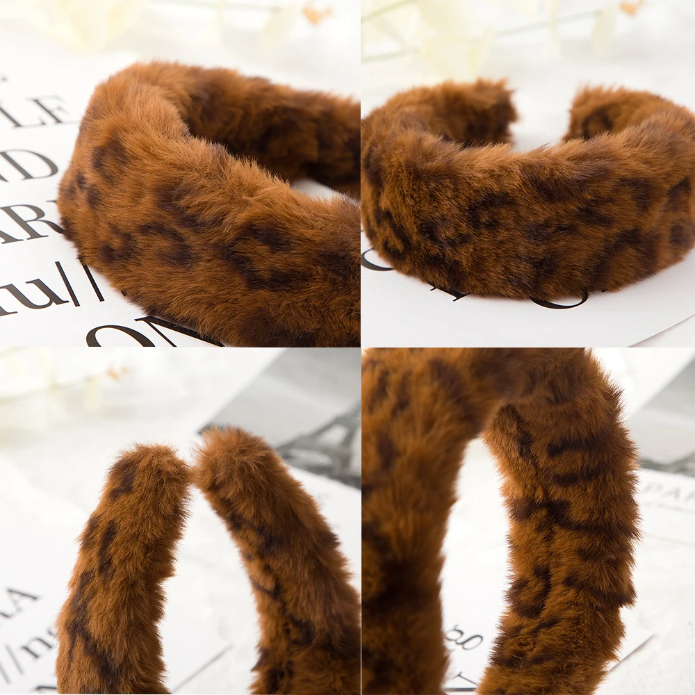 Leopard Velvet Headbands Plush Wide Women Solids Hair Hoop Bands Winter Girls Dress Elastic Hairbands Hair Accessories Headwear