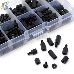 200 pcs/set m2 m2.5 m3 m4 preto/branco hex nylon impasse espaçador coluna de cabeça chata nylon parafusos de espaçamento de plástico porcas