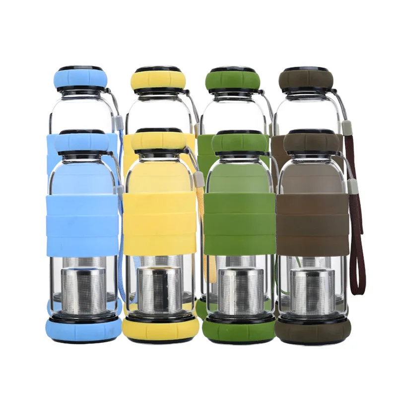 

550ML Portable Rope Sports&Outdoor Glass Water Bottle Fruit Juice Kettle Drink Cup Directly Stainless Steel Tea Strainer