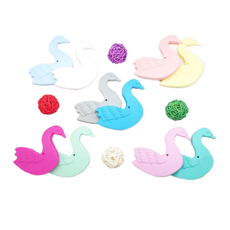 Chenkai 10PCS  Silicone Goose Animal Teether Baby Swan Pacifier Dummy Sensory Pendant Food Grade For DIY Infant Toy Accessories