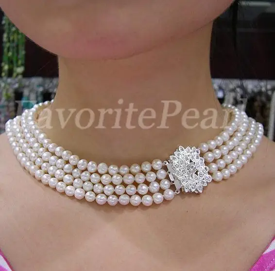 

New Arrival Favorite Pearl Necklace 16-22 inches 6-7mm 4 Strand White Color Natural Freshwater Pearl Wedding Jewelry Women Gift