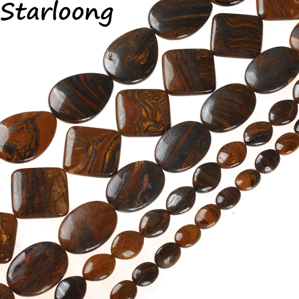 

Natural Gem Stone Black Brown Gold Stripe Texture Flat Slice Slab Agates Loose Strand Spacer Nugget Beads for DIY Jewelry Making