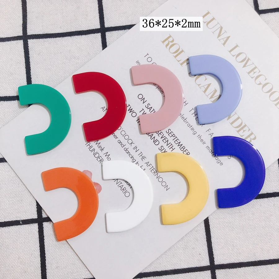 10 pieces / lot Candy colored geometric C-shaped semi-circular acrylic patch jewelry earrings accessories material
