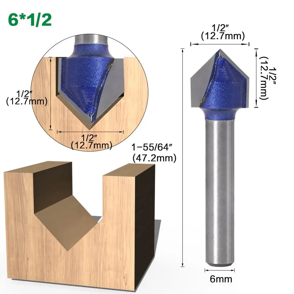 1pc 6mm ShankProfes 90 Degree V Groove Bit 1/4″5/16″3/8″1/2″ CNC Engraving Solid Router Bit Carbide Milling Cutter Wood Drilling