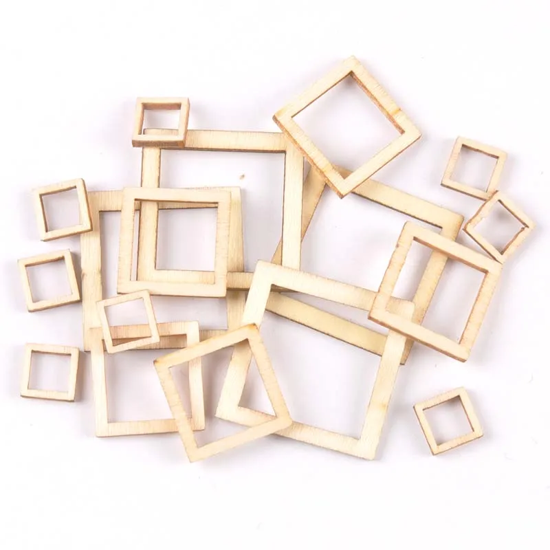 50Pcs Star heart Square pattern natural Wooden Scrapbooking Craft for Embellishments Handmade Diy handicraft Decor mt2589