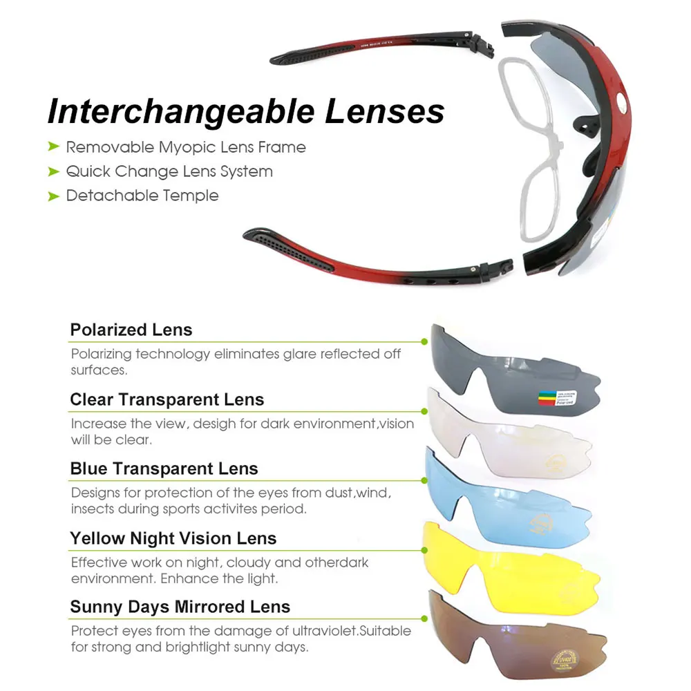 MOVIGOR Polarized Cycling Glasses Sports Men\'s Sunglasses Road Mountain Bicycle Riding Protection Goggles Eyewear Women 5 Lens