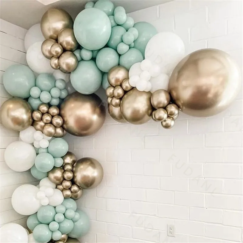 134Pcs Macaron Green Balloons Garland Arch Kit Gold Chrome Balloons For Bridal Shower,Wedding Decors, Baby Shower Party Decor