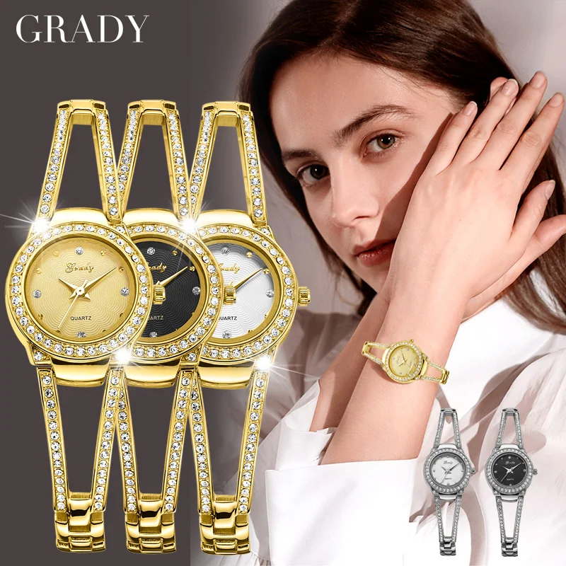 Luxury woman watches gold watch Fashion diamond watch free shipping Gift for wife Fashion quartz chain  wrist watches for ladies