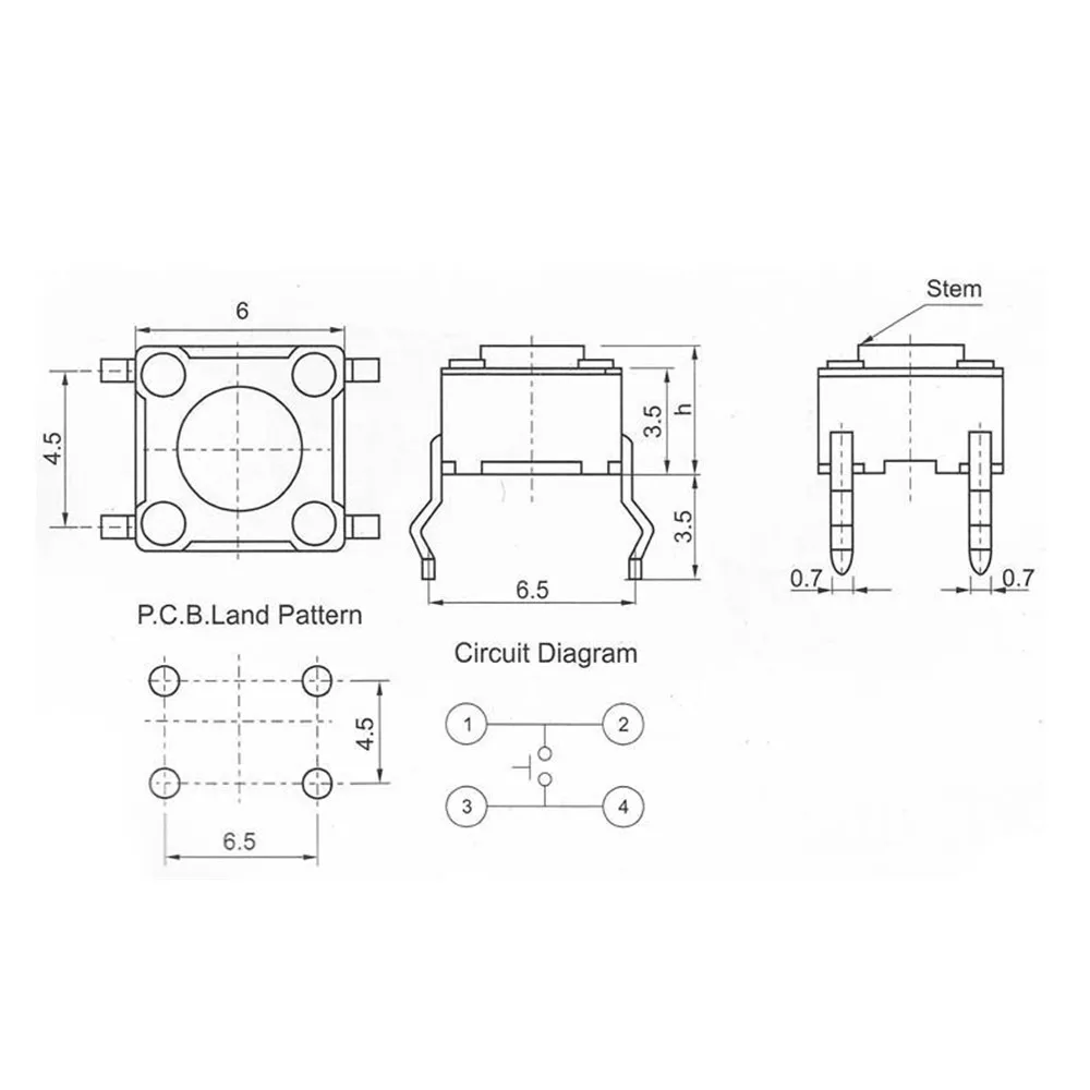 10 Models 100pcs 6*6 Tact Switch Tactile Push Button Switch Kit, Height: 4.3MM~13MM DIP 4P Micro Switch 6x6 Key Switch