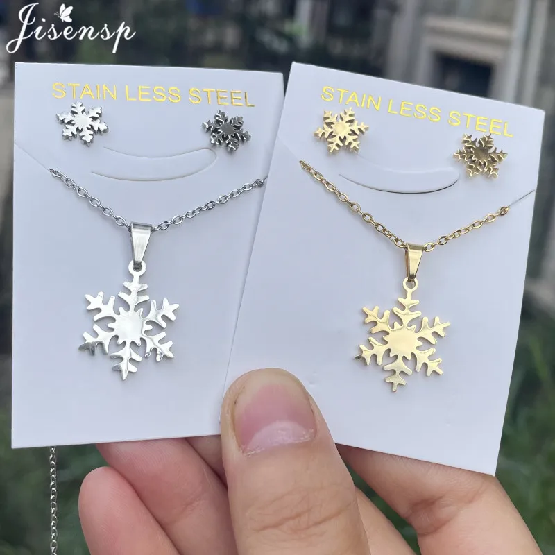 Fashion Charms Winter Snowflake Necklace Earrings Set for Women Girls Sweater Chain Jewelry Christmas Accessories Wholesale