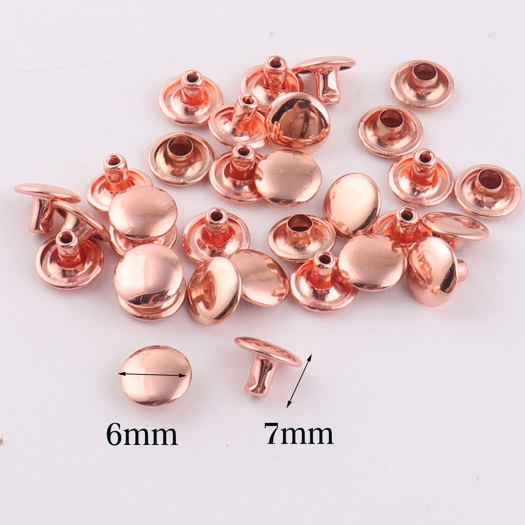 100 Sets Double Cap Rivets,Rose Gold Round Rivets Studs Leather craft,Snaps Prong Studs Rivet Fastener Riveted-6.5MM/7MM/7.5MM