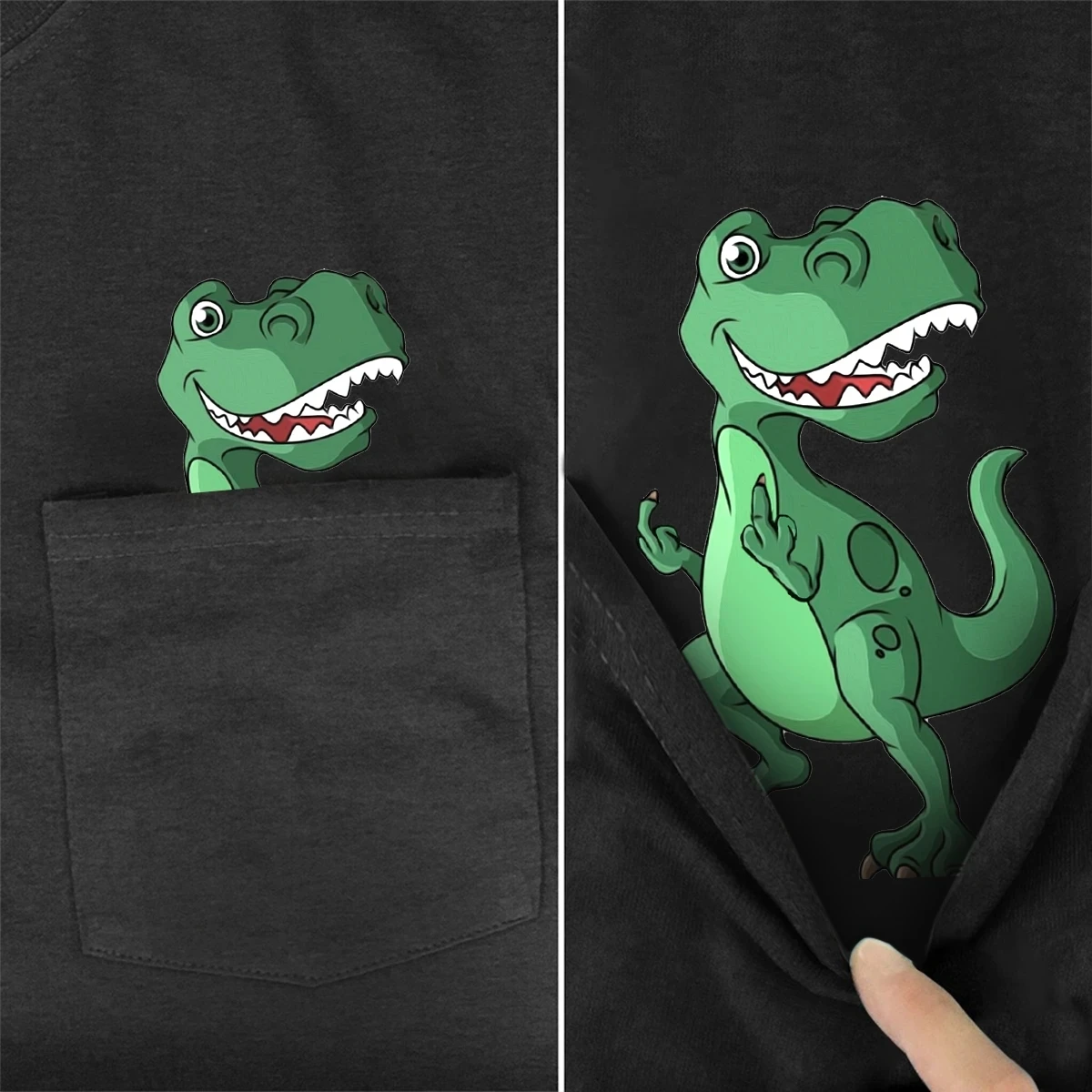 Men T Shirt Fashion Brand summer pocket dinosaur printed t-shirt men's for women shirts Hip hop tops funny cotton tees