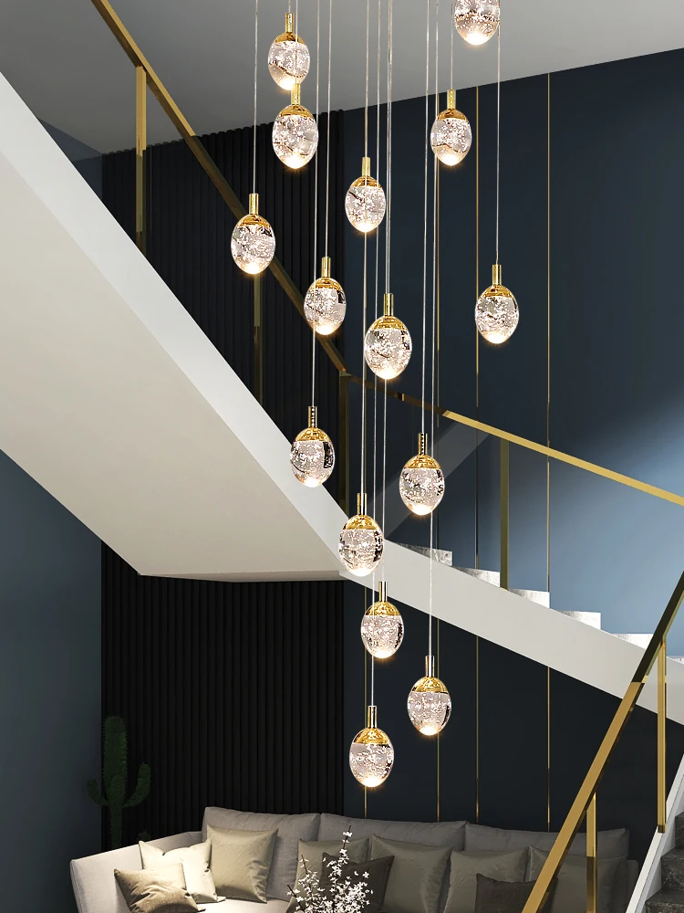 Luxury  Crystal Chandelier For Staircase Large Living Room Hall Chandeliers Lighting Gold Home Deocr Ied Cristal Lamps