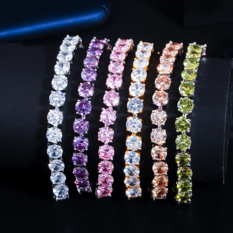 بيرا جودة عالية كسر مثلج مكعب مستدير من الزركونيوم فضي اللون المرأة موضة حفل زفاف أساور التنس للعرائس B004