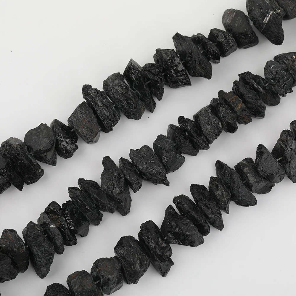 

15.5''/Strand,Natural Black Tourmaline Gemstone Drilled Irregular Nugget Loose Beads,Cut Chunky Stone Spacer Bracelet Making