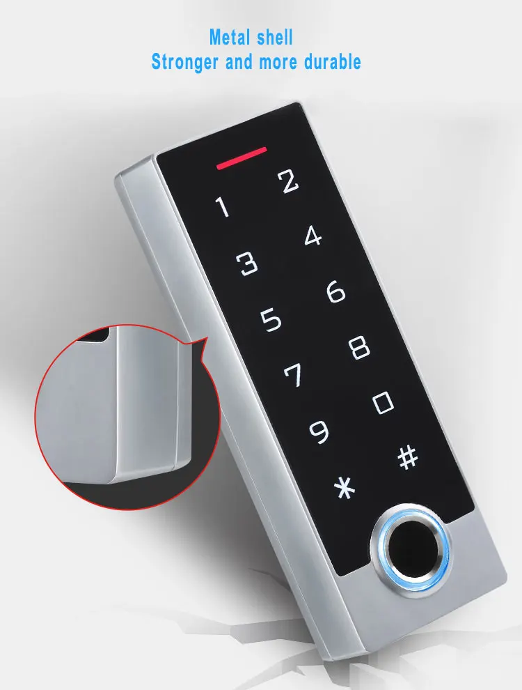 Rfid Access Control Touch Keypad Card Reader Metal Shell Rainproof Anti-Hit 200 Fingers / 10000 Card Users