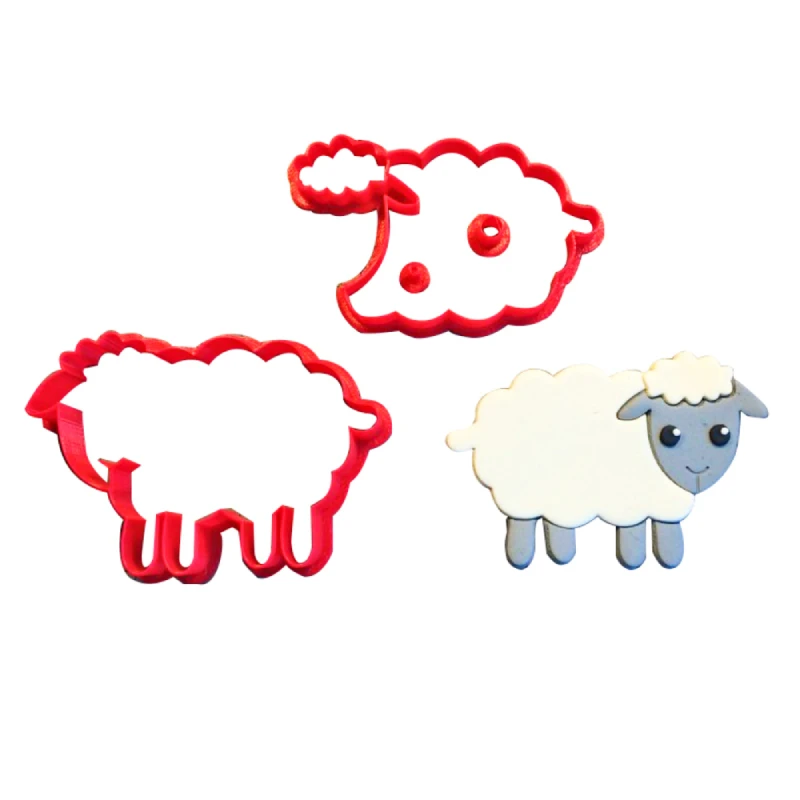 

Farm Animal Cute Sheep Face Head Silhouette Lamb Fondant Cutters for Baby Birthday Cake Cupcake Cookie 3D Printed Baking Tools