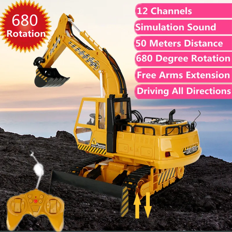 All-terrain RC Truck 680 Degree Rotating Arm Free Extend Lifted Track Simulation Sound Remote Control Excavator engineering car