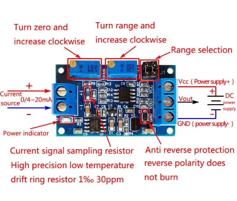 Current to Voltage Module 0/4-20mA to 0-3.3V 5V 10V Voltage Transmitter Converter Signal Conversion Module Board Diy Electronic