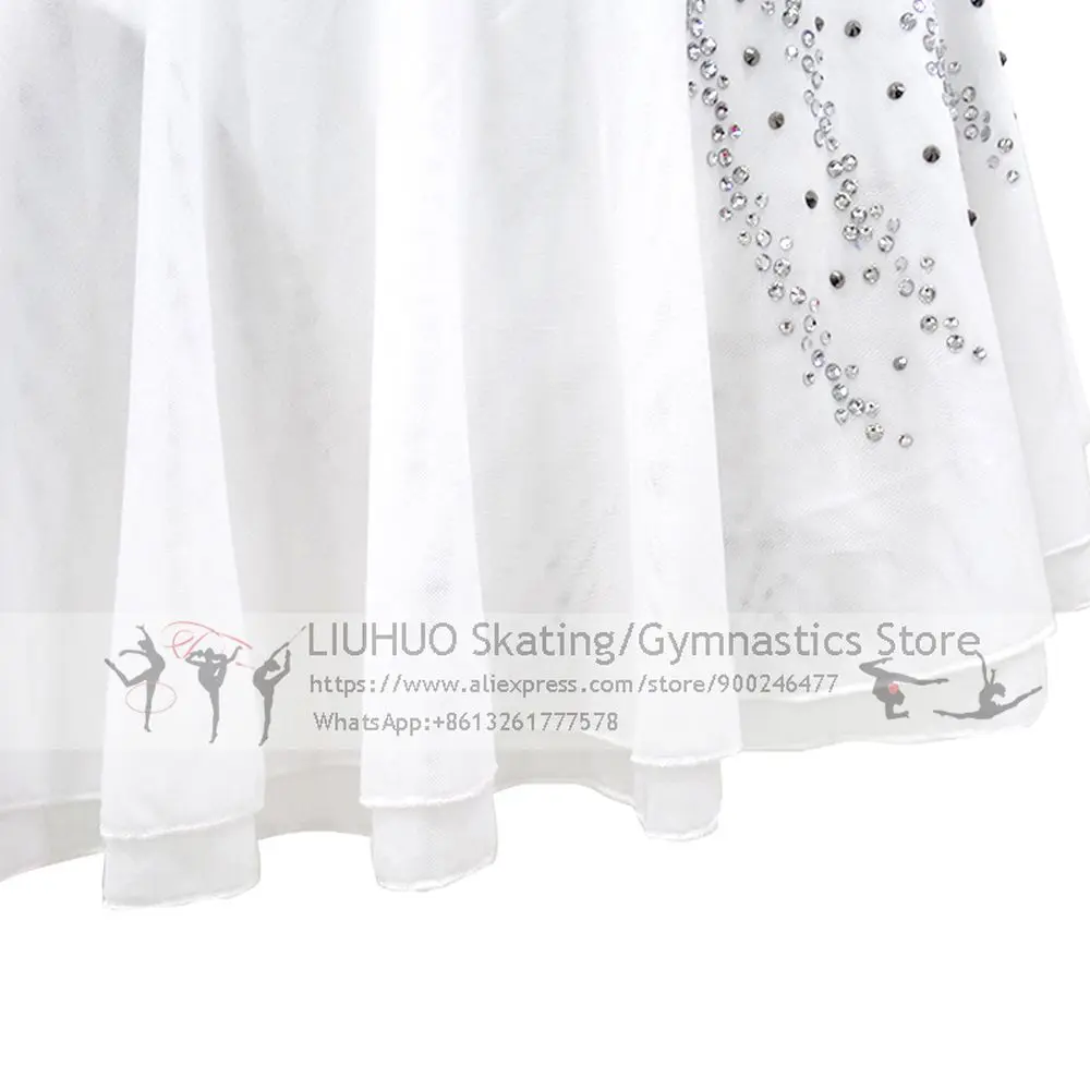 Ice Skating Dress Girls White Flower Spandex Elastane High Elasticity Competition Skating Wear Handmade Jeweled Rhin